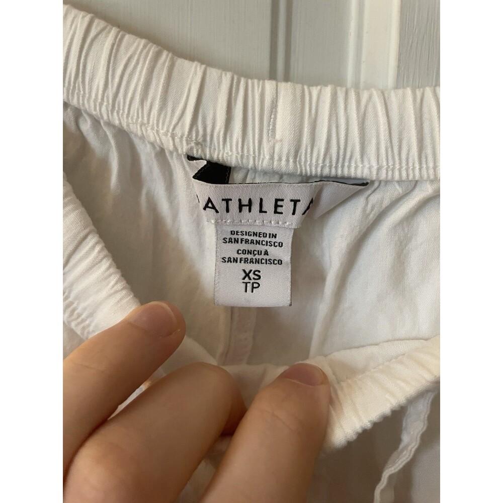 Athleta Paradise White Linen Blend Wide Leg Pants XS Drawstring Elastic Waist - Picture 2 of 4